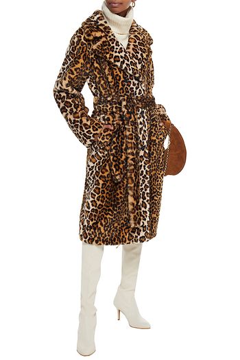 STAND STUDIO Faustine double-breasted leopard-print faux fur coat