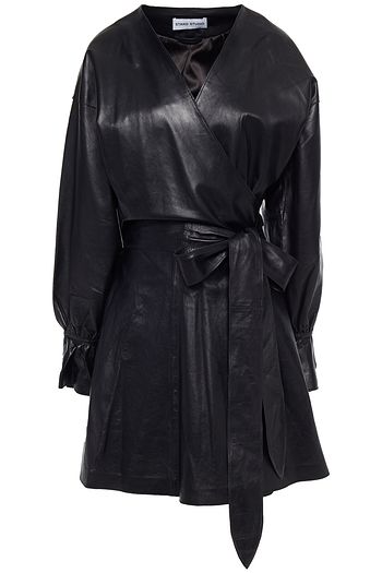 STAND STUDIO Elysia gathered leather wrap dress