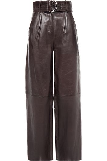 STAND STUDIO Jenna belted pleated leather wide-leg pants