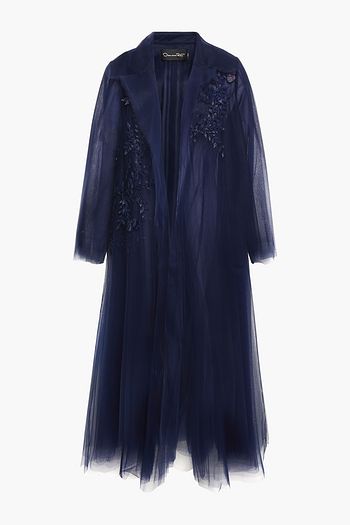 OSCAR DE LA RENTA Embroidered gathered tulle coat