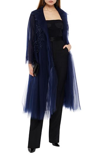 OSCAR DE LA RENTA Embroidered gathered tulle coat