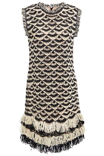 OSCAR DE LA RENTA Fringed crocheted faux raffia mini dress