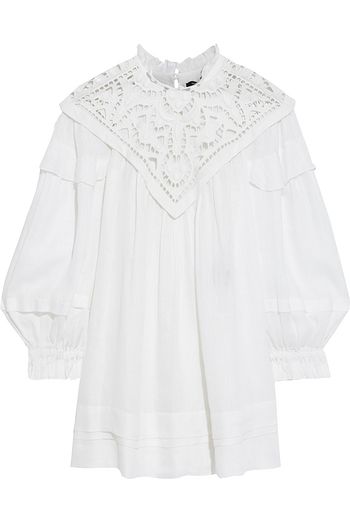 ISABEL MARANT Galia broderie anglaise-paneled linen-gauze mini dress