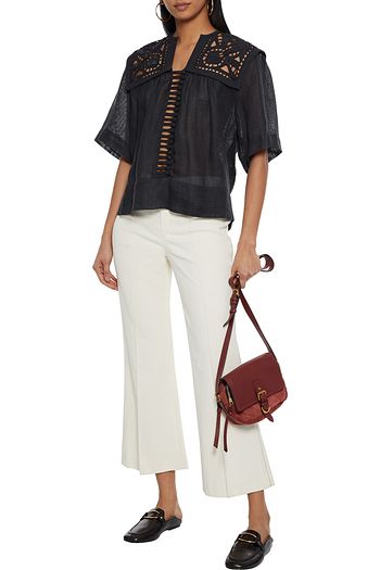ISABEL MARANT Gane broderie anglaise-paneled linen-gauze top