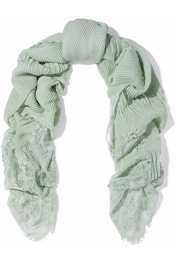 VALENTINO Plissé lace-paneled cashmere scarf
