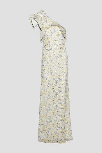 MIKAEL AGHAL One-shoulder ruffle-trimmed floral-print georgette gown