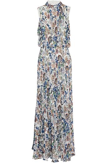 MIKAEL AGHAL Cold-shoulder pleated floral-print crepe de chine maxi dress