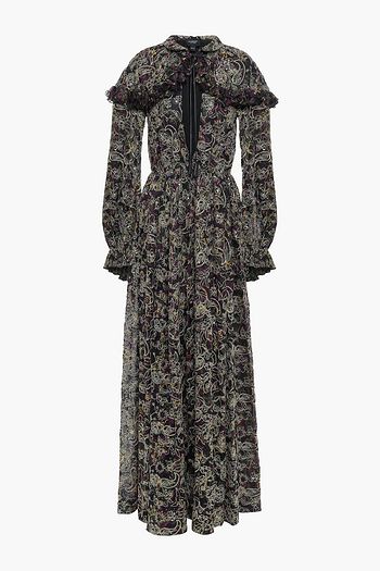 GIAMBATTISTA VALLI Cape-effect embellished printed silk-voile maxi dress