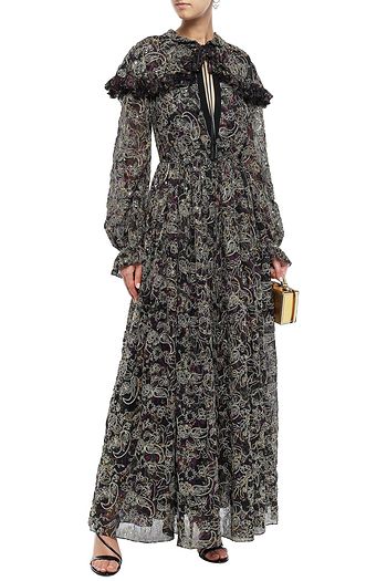GIAMBATTISTA VALLI Cape-effect embellished printed silk-voile maxi dress