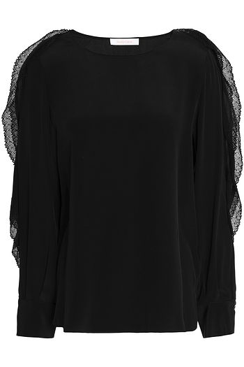 SEE BY CHLOÉ Ruffled crochet-trimmed silk crepe de chine blouse