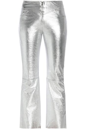 SANDRO Iggy cropped metallic textured-leather bootcut pants