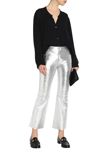 SANDRO Iggy cropped metallic textured-leather bootcut pants