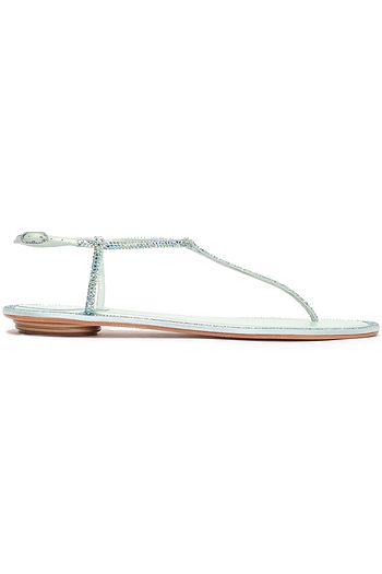 RENE' CAOVILLA Leather-trimmed crystal-embellished satin sandals