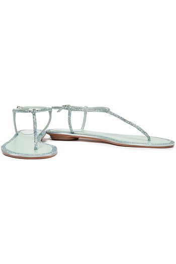 RENE' CAOVILLA Leather-trimmed crystal-embellished satin sandals