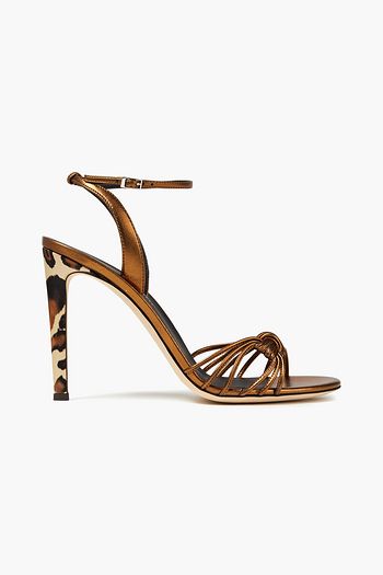 GIUSEPPE ZANOTTI Ylenia Sandalen aus Leder mit Leopardenprint und Metallic-Leder mit Knotendetail