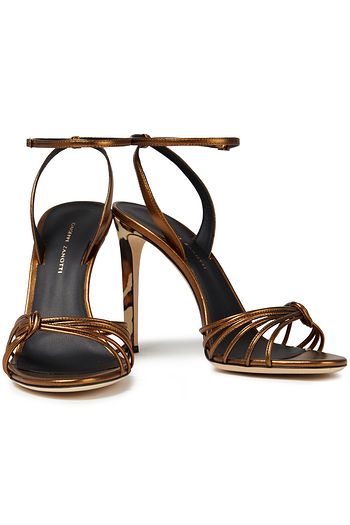 GIUSEPPE ZANOTTI Ylenia Sandalen aus Leder mit Leopardenprint und Metallic-Leder mit Knotendetail