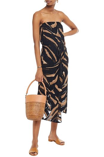 LISA MARIE FERNANDEZ Victor wrap-effect strapless burnout crepe midi dress