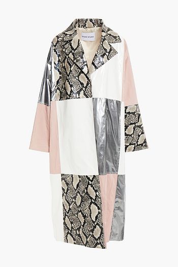 STAND STUDIO Eliora patchwork faux leather, vinyl and metallic shell coat