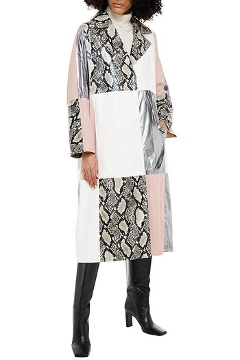 STAND STUDIO Eliora patchwork faux leather, vinyl and metallic shell coat