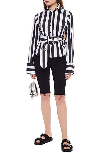 MARQUES' ALMEIDA Belted striped cotton-poplin shirt