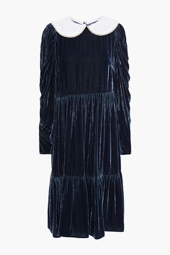 GHOST LONDON Tashia faux pearl-embellished gathered velvet dress