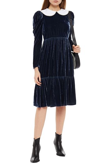 GHOST LONDON Tashia faux pearl-embellished gathered velvet dress