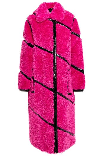 STAND STUDIO Cleo faux patent leather-trimmed faux shearling coat