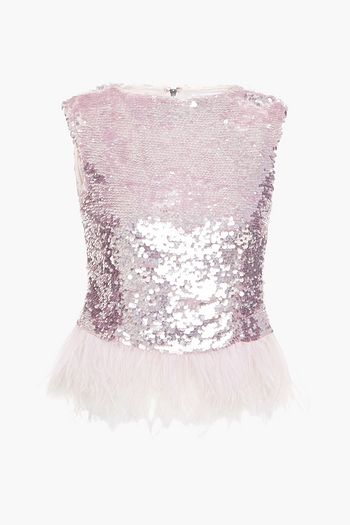 RACHEL GILBERT Max feather-trimmed sequined stretch-tulle top