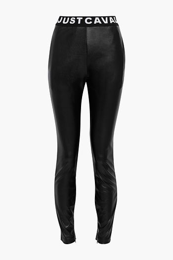 JUST CAVALLI Jacquard-trimmed faux leather leggings