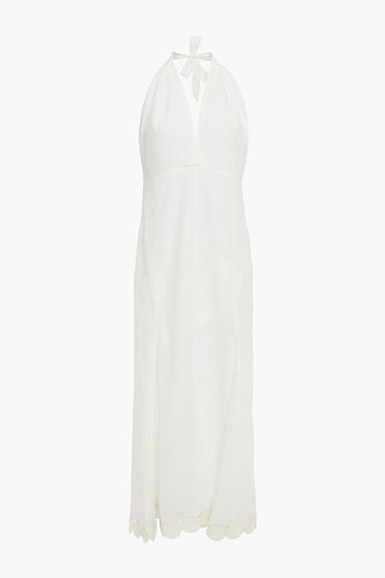 VIX PAULA HERMANNY Vivi embroidered linen-blend midi halterneck dress