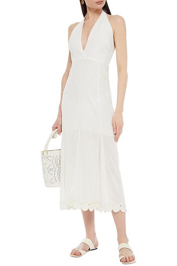 VIX PAULA HERMANNY Vivi embroidered linen-blend midi halterneck dress