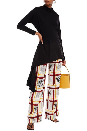 MOTHER OF PEARL Maya asymmetric cotton-poplin and jersey top