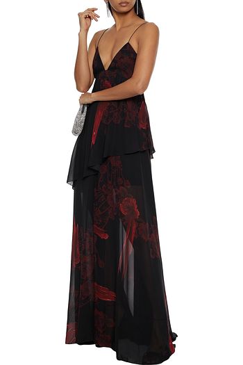 JUST CAVALLI Layered floral-print chiffon gown
