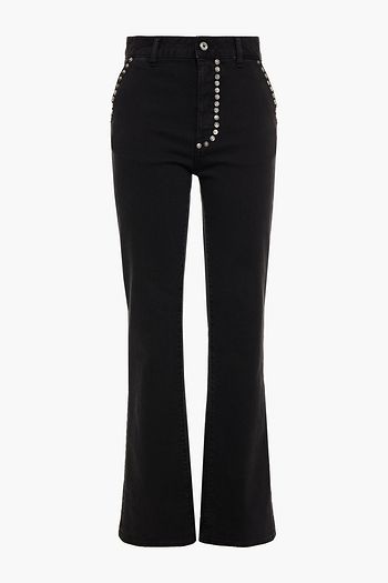 JUST CAVALLI Leather-trimmed studded high-rise straight-leg jeans