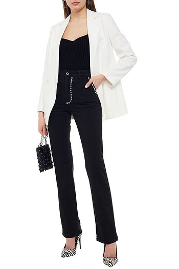 JUST CAVALLI Leather-trimmed studded high-rise straight-leg jeans