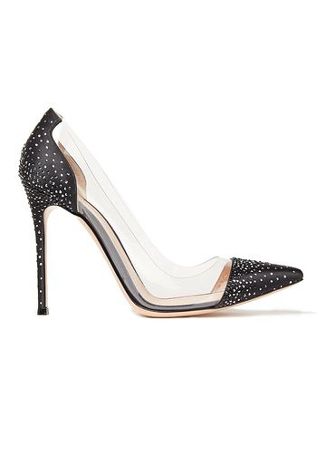 GIANVITO ROSSI Crystal-embellished paneled satin and PVC pumps