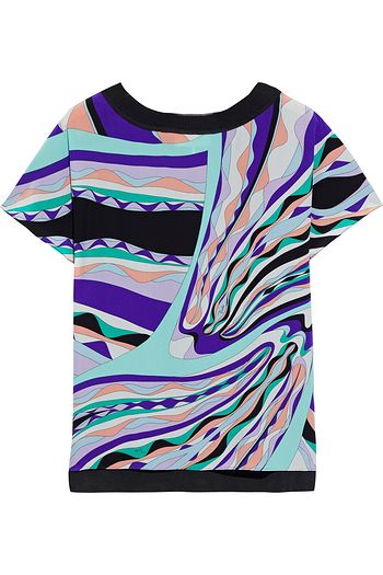 EMILIO PUCCI Printed silk crepe de chine and stretch-knit top