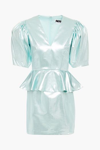 ROTATE BIRGER CHRISTENSEN Mindy metallic woven peplum mini dress