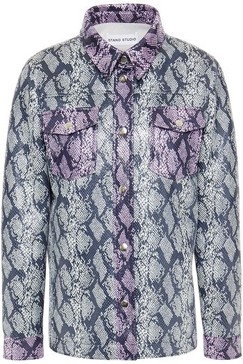 STAND STUDIO Snake-effect faux coated-suede shirt