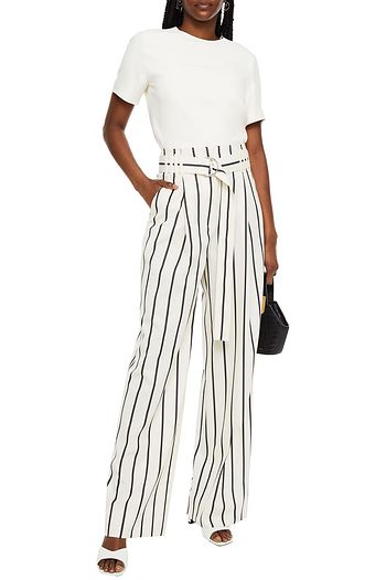 PROENZA SCHOULER Belted striped wool-twill wide-leg pants