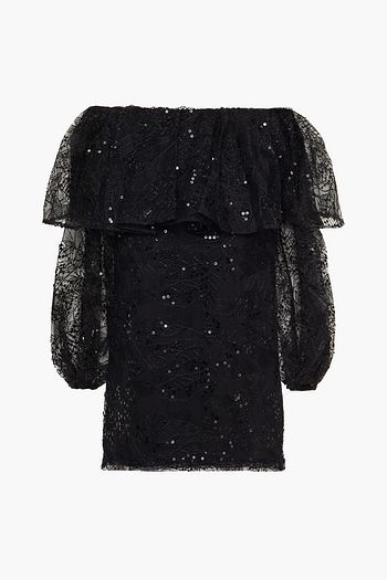ROTATE BIRGER CHRISTENSEN Off-the-shoulder embellished embroidered tulle mini dress