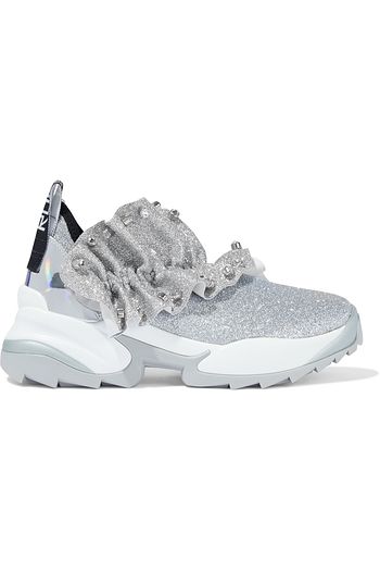 SERGIO ROSSI Extreme Ruffle crystal-embellished glittered stretch-knit appliqués