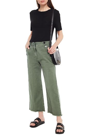 DEREK LAM 10 CROSBY Button-detailed stretch-cotton twill wide-leg pants