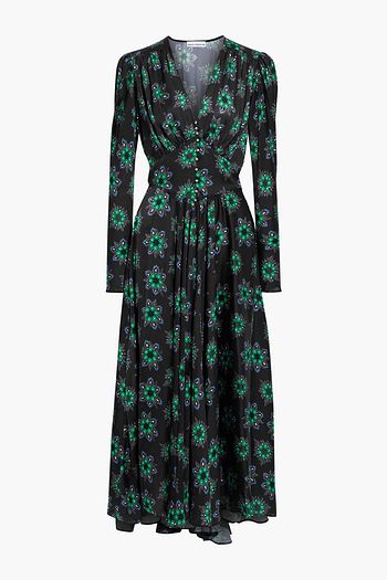 PACO RABANNE Gathered floral-print crepe de chine maxi dress