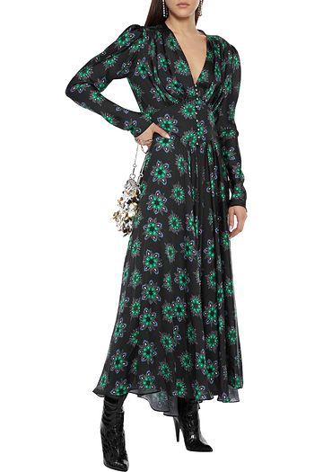 PACO RABANNE Gathered floral-print crepe de chine maxi dress