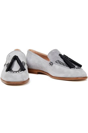 TOD'S Loafers aus Veloursleder mit Lederbesatz und Troddeln