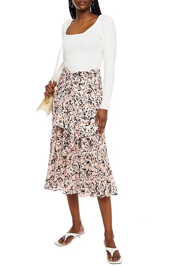 PROENZA SCHOULER Twist-front layered printed georgette midi skirt