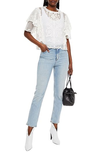 ISABEL MARANT Seal ruffled embroidered cotton-mesh blouse
