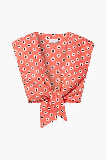 MIGUELINA Marcy cropped tie-front floral-print linen top