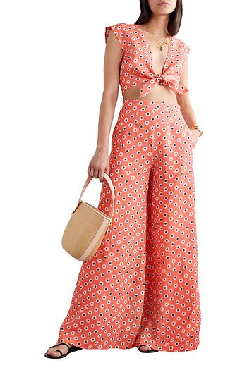 MIGUELINA Marcy cropped tie-front floral-print linen top